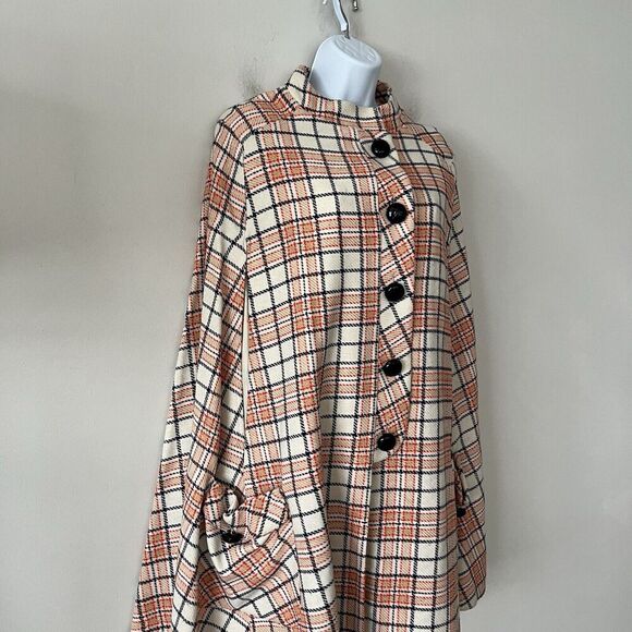 Queen of Capes Country Place Cape Jacket Women Tweed Vintage Cream Plaid Mod 60s - Picture 11 of 16